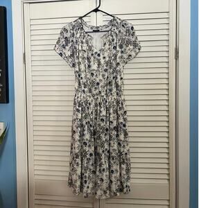 Talbots Floral Shorty Sleeve Dress Elastic Waist Lined  size Large Petite